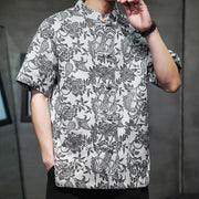 Buddha Stones Casual Jacquard Paisley Flower Plant Pattern Frog-Button Design Men's Cotton Shirt Cardigan With Pockets
