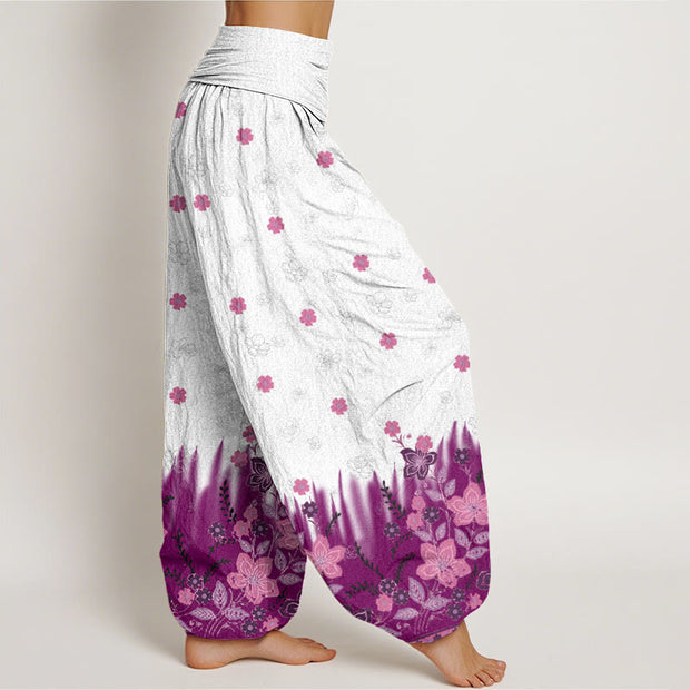 Buddha Stones Casual Floral Leaf Grass Pattern Women's Elastic Waist Harem Pants