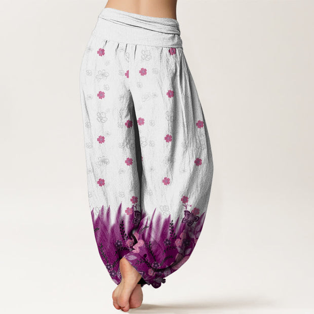Buddha Stones Casual Floral Leaf Grass Pattern Women's Elastic Waist Harem Pants - image 2