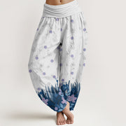 Buddha Stones Casual Floral Leaf Grass Pattern Women's Elastic Waist Harem Pants