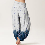 Buddha Stones Casual Floral Leaf Grass Pattern Women's Elastic Waist Harem Pants