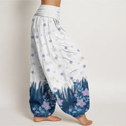 Buddha Stones Casual Floral Leaf Grass Pattern Women's Elastic Waist Harem Pants
