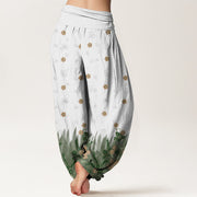 Buddha Stones Casual Floral Leaf Grass Pattern Women's Elastic Waist Harem Pants