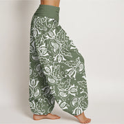 Buddha Stones Casual Plant Leaves Paisley Vortex Pattern Women's Elastic Waist Harem Pants - image 2