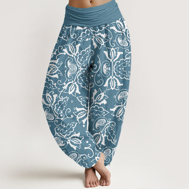 Buddha Stones Casual Plant Leaves Paisley Vortex Pattern Women's Elastic Waist Harem Pants - LightSkyBlue - US22，UK/AU26，EU54 (6XL) - image 5