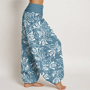 Buddha Stones Casual Plant Leaves Paisley Vortex Pattern Women's Elastic Waist Harem Pants - image 6