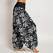 Buddha Stones Casual Plant Leaves Paisley Vortex Pattern Women's Elastic Waist Harem Pants