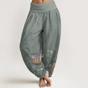 Buddha Stones Casual Plant Peony Petals Pattern Women's Elastic Waist Harem Pants - DarkGray - US22，UK/AU26，EU54 (6XL) - image 5