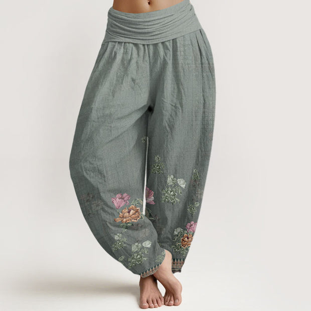 Buddha Stones Casual Plant Peony Petals Pattern Women's Elastic Waist Harem Pants - DarkGray - US22，UK/AU26，EU54 (6XL) - image 5