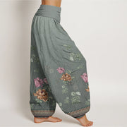 Buddha Stones Casual Plant Peony Petals Pattern Women's Elastic Waist Harem Pants - image 6