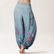 Buddha Stones Casual Plant Peony Petals Pattern Women's Elastic Waist Harem Pants - image 10