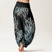 Buddha Stones Casual Plant Interlaced Leaves Pattern Women's Elastic Waist Harem Pants