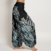 Buddha Stones Casual Plant Interlaced Leaves Pattern Women's Elastic Waist Harem Pants