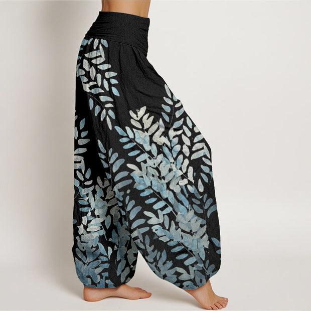 Buddha Stones Casual Plant Interlaced Leaves Pattern Women's Elastic Waist Harem Pants