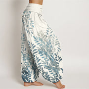 Buddha Stones Casual Plant Interlaced Leaves Pattern Women's Elastic Waist Harem Pants