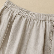 Buddha Stones Summer Frog-Button Lace High Waist Women's Cotton Linen Pants With Pockets