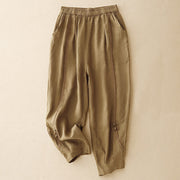 Buddha Stones Summer Frog-Button Lace High Waist Women's Cotton Linen Pants With Pockets