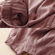 Buddha Stones Summer Frog-Button Lace High Waist Women's Cotton Linen Pants With Pockets