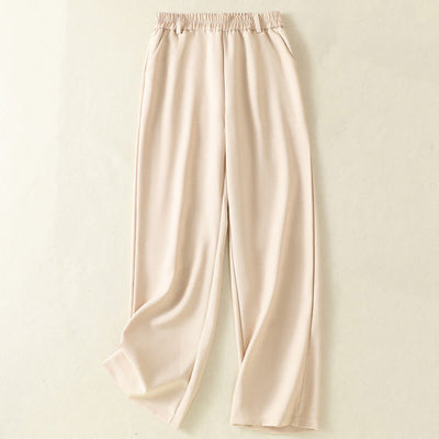 Buddha Stones Vintage Elastic Waistband Design Drawstring Women's Cotton Pants With Pockets