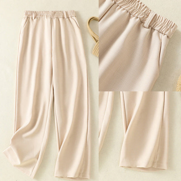 Buddha Stones Vintage Elastic Waistband Design Drawstring Women's Cotton Pants With Pockets