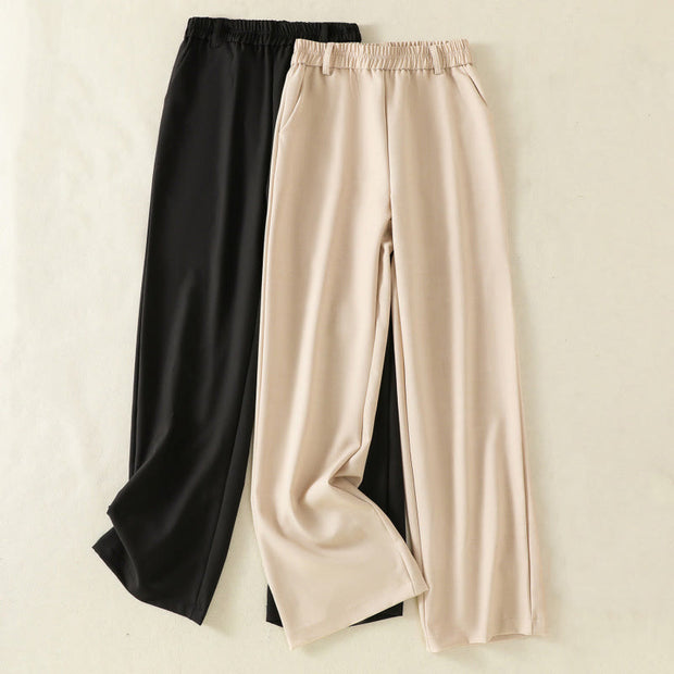 Buddha Stones Vintage Elastic Waistband Design Drawstring Women's Cotton Pants With Pockets