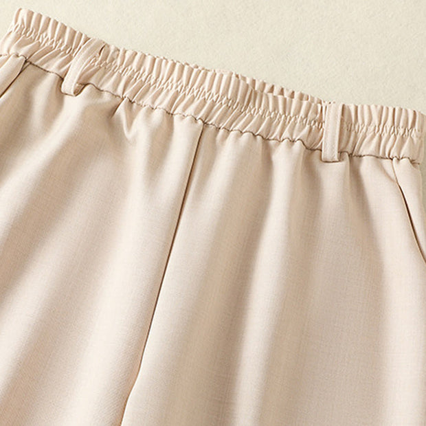 Buddha Stones Vintage Elastic Waistband Design Drawstring Women's Cotton Pants With Pockets