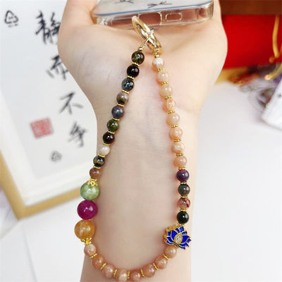 Buddha Stones Tourmaline Sun Stone Lotus Positive Key Chain Phone Hanging Decoration