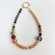 Buddha Stones Tourmaline Sun Stone Lotus Positive Key Chain Phone Hanging Decoration
