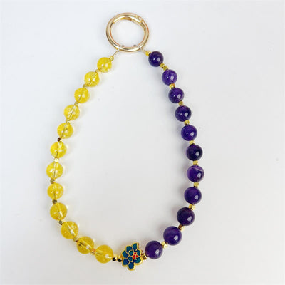 Buddha Stones Natural Amethyst Citrine Healing Key Chain Phone Hanging Decoration