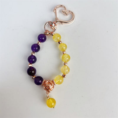 Buddha Stones Natural Amethyst Citrine Bead Healing Key Chain Hanging Decoration