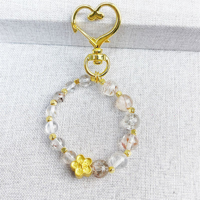 Buddha Stones Natural Super Seven Crystal Plum Blossom Spiritual Chain Bag Hanging Decoration