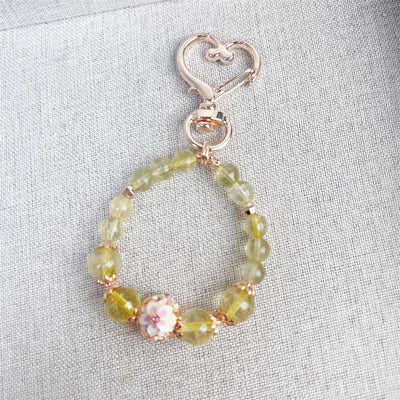 Buddha Stones Golden Rutilated Quartz Wealth Key Chain Hanging Decoration