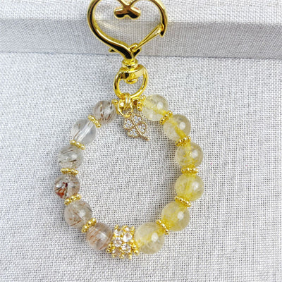Buddha Stones Golden Rutilated Quartz Auspiciousness Key Chain Hanging Decoration