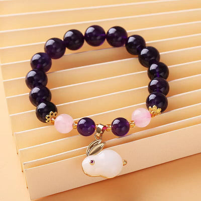 Buddha Stones Natural Amethyst Rabbit Beads Inner Peace Bracelet