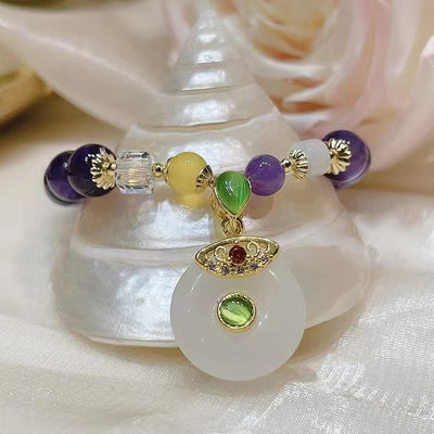 Buddha Stones Natural Amethyst Peace Buckle Charm Spiritual Bracelet