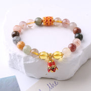Buddha Stones Natural Colorful Rutilated Quartz Yin Yang Protection Bracelet