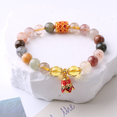 Buddha Stones Natural Colorful Rutilated Quartz Yin Yang Protection Bracelet