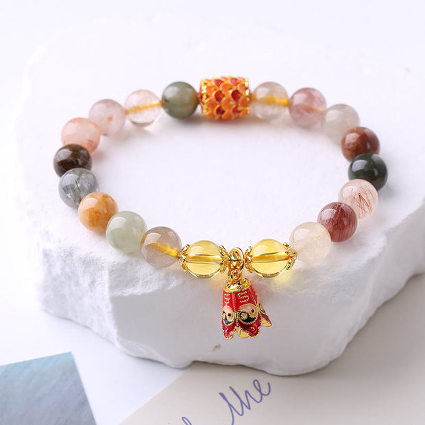 Buddha Stones Natural Colorful Rutilated Quartz Yin Yang Protection Bracelet