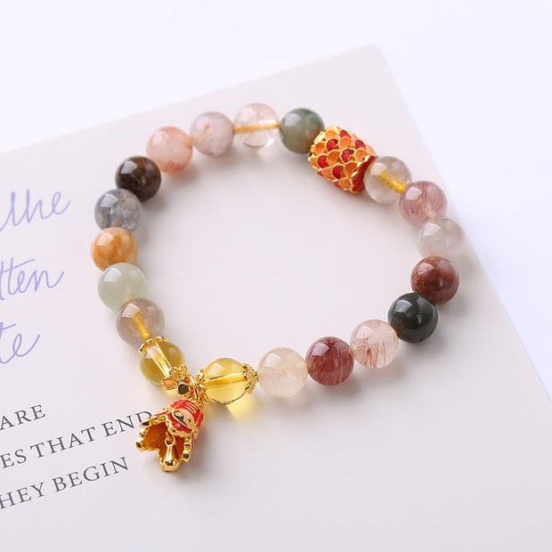 Buddha Stones Natural Colorful Rutilated Quartz Yin Yang Protection Bracelet