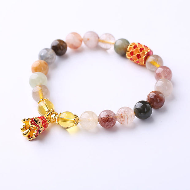 Buddha Stones Natural Colorful Rutilated Quartz Yin Yang Protection Bracelet