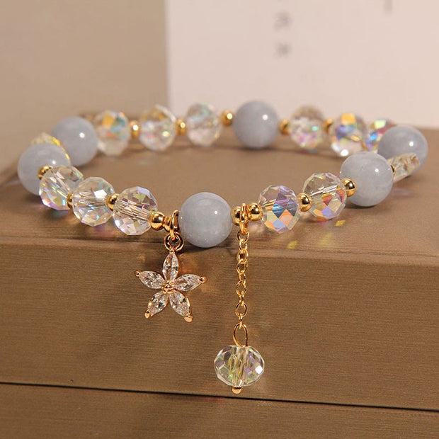 FREE Today: Serenity and Healing Natural Aquamarine Crystal Zircon Flower Bracelet