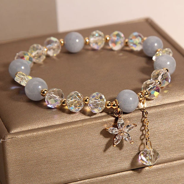 FREE Today: Serenity and Healing Natural Aquamarine Crystal Zircon Flower Bracelet
