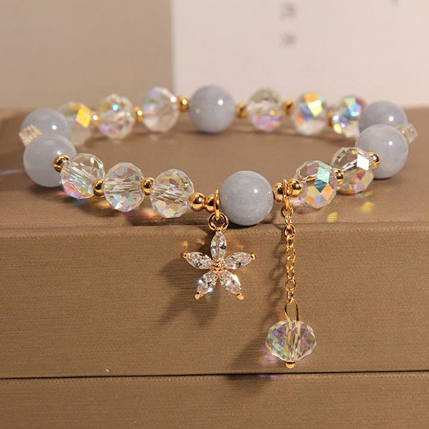 FREE Today: Serenity and Healing Natural Aquamarine Crystal Zircon Flower Bracelet