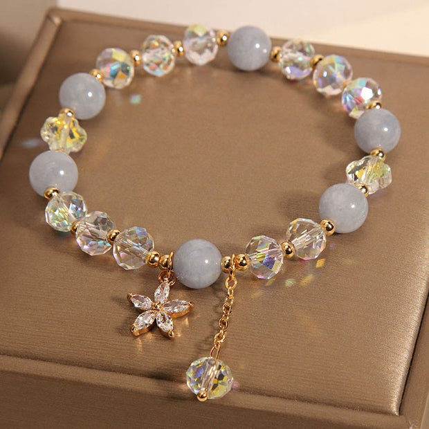 FREE Today: Serenity and Healing Natural Aquamarine Crystal Zircon Flower Bracelet