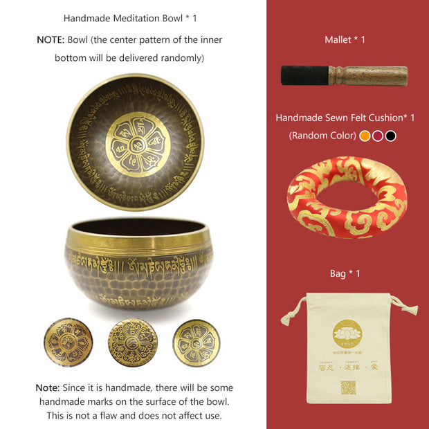Buddha Stones Handmade Singing Bowl Scripture Sanskrit Pattern for Healing and Meditation Sound Bowl Set