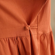 Buddha Stones Spring Vintage Casual Plain Lapel Long Sleeve Cotton Linen Midi Dress