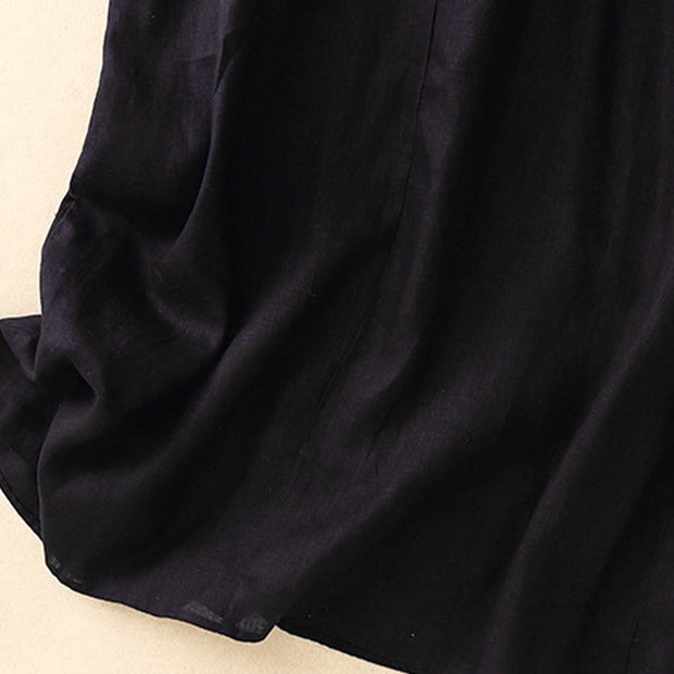 Buddha Stones Summer Daily Casual Pure Color Crew Neck Simple Design Sleeveless Cotton Midi Dress