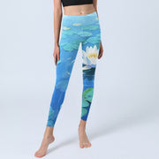 Buddha Stones White Lotus Flower Green Lotus Leaves Pattern Print Gym Leggings Women's Yoga Pants - image 6
