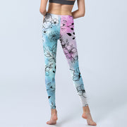 Buddha Stones Black Line-Drawn Flower Leaves Pattern Print Gym Leggings Women's Yoga Pants - image 7