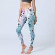 Buddha Stones Black Line-Drawn Flower Leaves Pattern Print Gym Leggings Women's Yoga Pants - LightSkyBlue - US18，UK/AU22，EU50 (4XL) - image 1